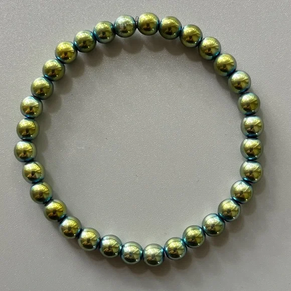 Green Blue Hematite Handcrafted Bead Bracelet - Picture 3 of 5